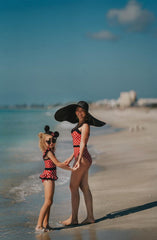 Minnie Mouse Inspired Women's One Piece Swimsuit, Retro Polka Dot, Red Vintage Swimwear