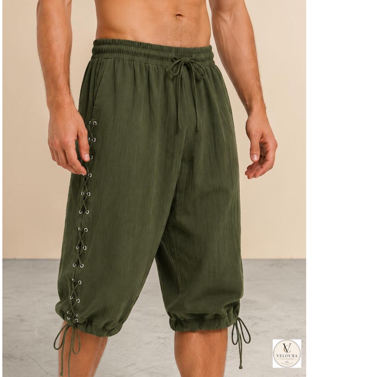 Men's Viking Pirate Shorts, Medieval Renaissance Side-Laced Festival Trousers