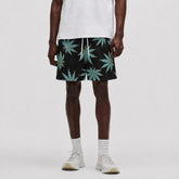 Blue Cannabis Leaf Swim Trunks | All-Over Print Beach Shorts