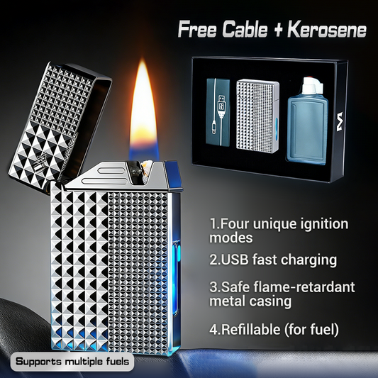 【Valentine’s Day Gift】Smart Voice-Activated Metal Lighter - USB Rechargeable, 4 Modes, Windproof - Free Cable & Kerosene