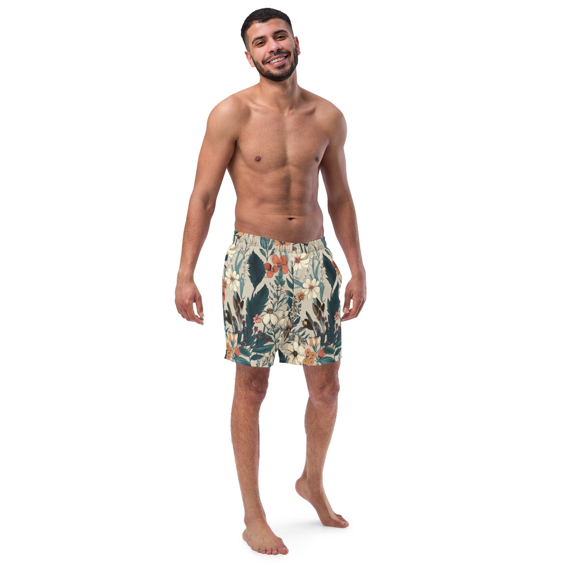 Botanical Men’s Swim Trunks | Swim Shorts | BoardShorts | Anti-Chafe Inner Liner | Multiple Pocket | Sizes | Size Small to 6XL