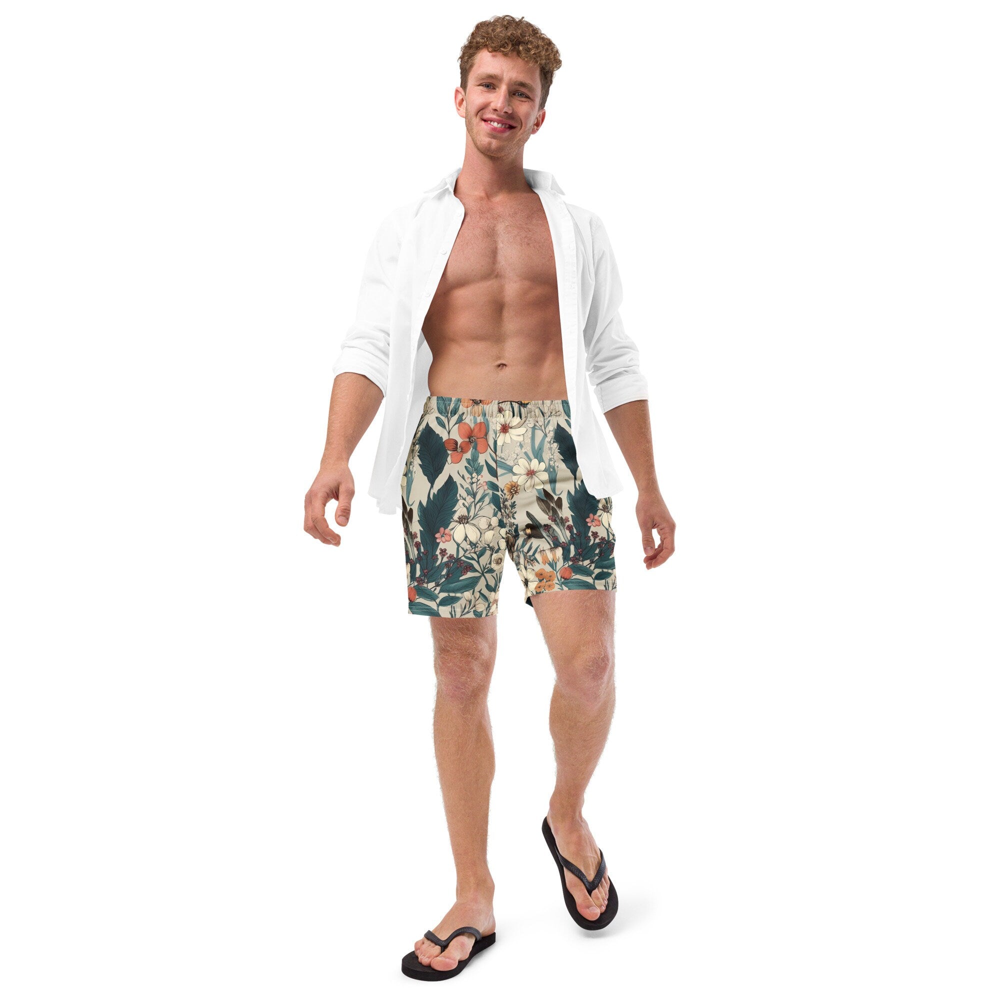 Botanical Men’s Swim Trunks | Swim Shorts | BoardShorts | Anti-Chafe Inner Liner | Multiple Pocket | Sizes | Size Small to 6XL