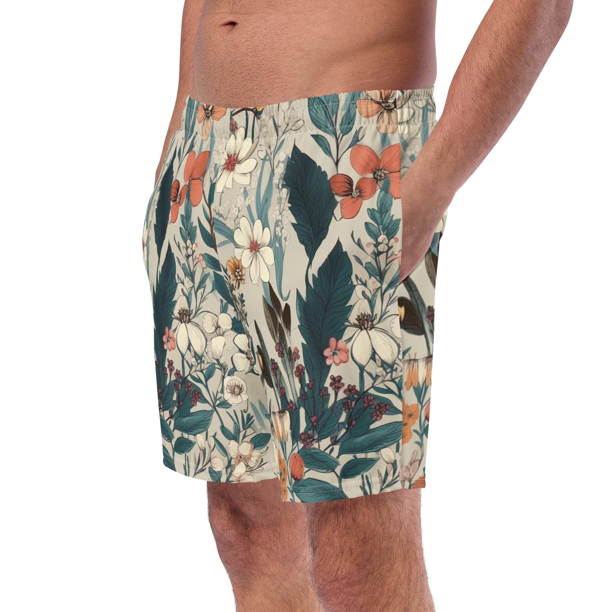 Botanical Men’s Swim Trunks | Swim Shorts | BoardShorts | Anti-Chafe Inner Liner | Multiple Pocket | Sizes | Size Small to 6XL