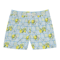 Men's Italian Lemon Mosaic Swim Shorts: Mid-Length Beachwear