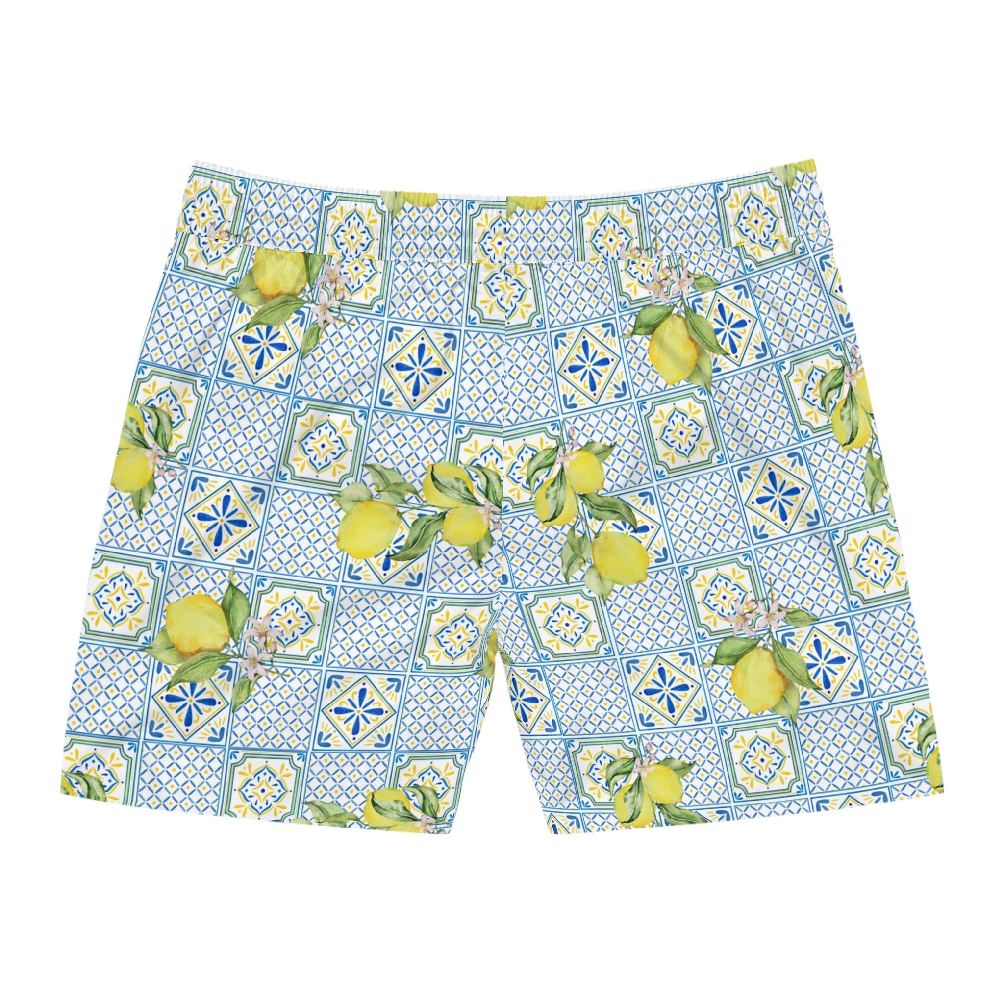 Men's Italian Lemon Mosaic Swim Shorts: Mid-Length Beachwear