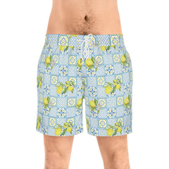 Men's Italian Lemon Mosaic Swim Shorts: Mid-Length Beachwear