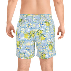 Men's Italian Lemon Mosaic Swim Shorts: Mid-Length Beachwear