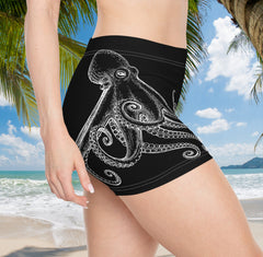 Daring Octopus Swimwear Shorts for Women for Beach, Cruise, Lake, Boat, Scuba Diving, Workout Yoga Shorts, Water Sports, Soft Stretchy