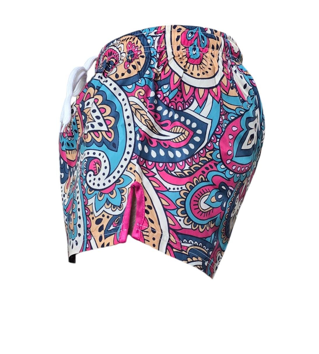 Colorful Paisley Swim Trunks with Soft Inner Briefs – Stylish & Comfortable for Leisure and Beach