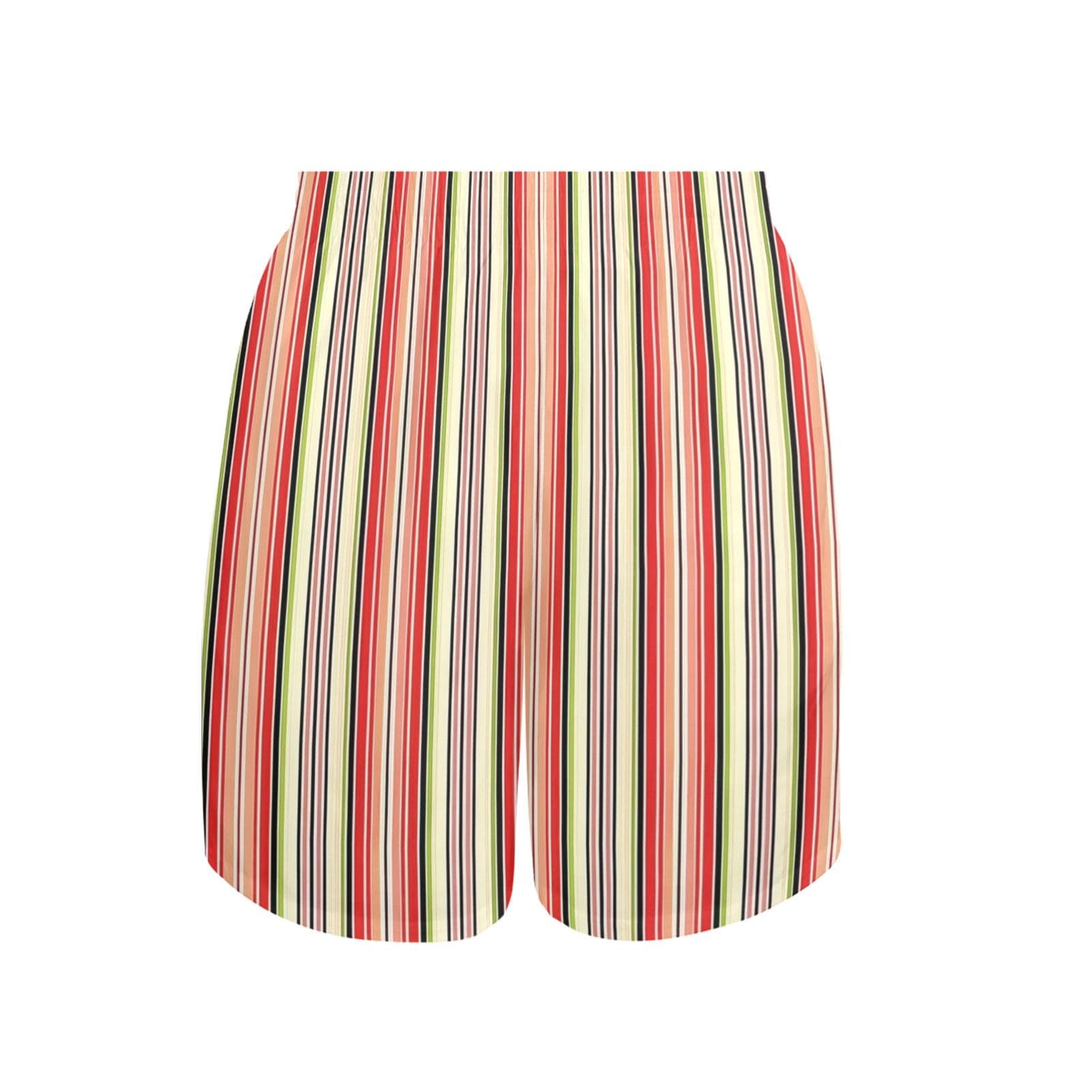 Stripy Groovy Men's Beach Shorts with Drawstring Waist, Summer Vaca Swim Trunks