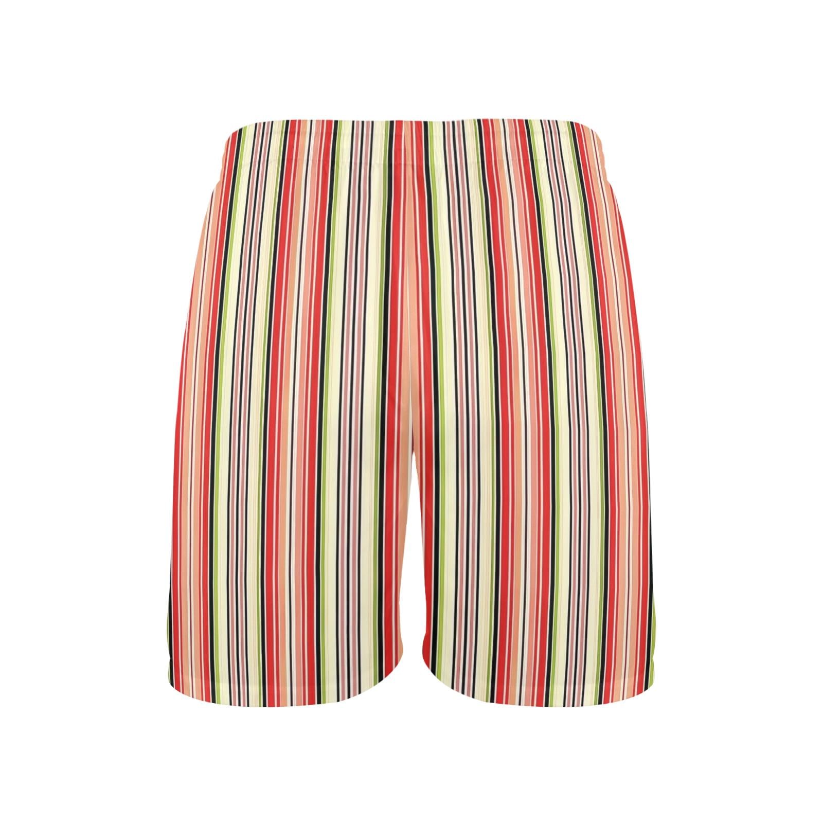 Stripy Groovy Men's Beach Shorts with Drawstring Waist, Summer Vaca Swim Trunks