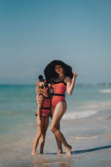 Minnie Mouse Inspired Women's One Piece Swimsuit, Retro Polka Dot, Red Vintage Swimwear