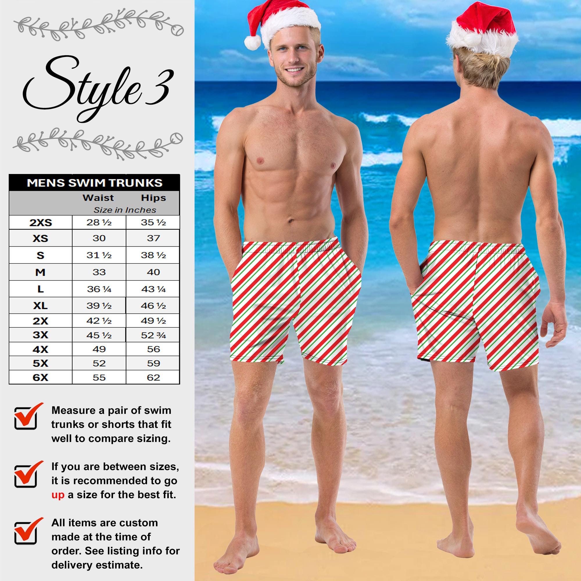 Men's Christmas Swim Trunks - Santa Snowflake Holiday Shorts