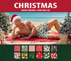 Men's Christmas Swim Trunks - Santa Snowflake Holiday Shorts