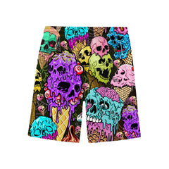 Skull Ice Cream Swim Trunks, Funny Horror Beachwear, Neon Gothic Swimwear, Summer Vacation Outfit