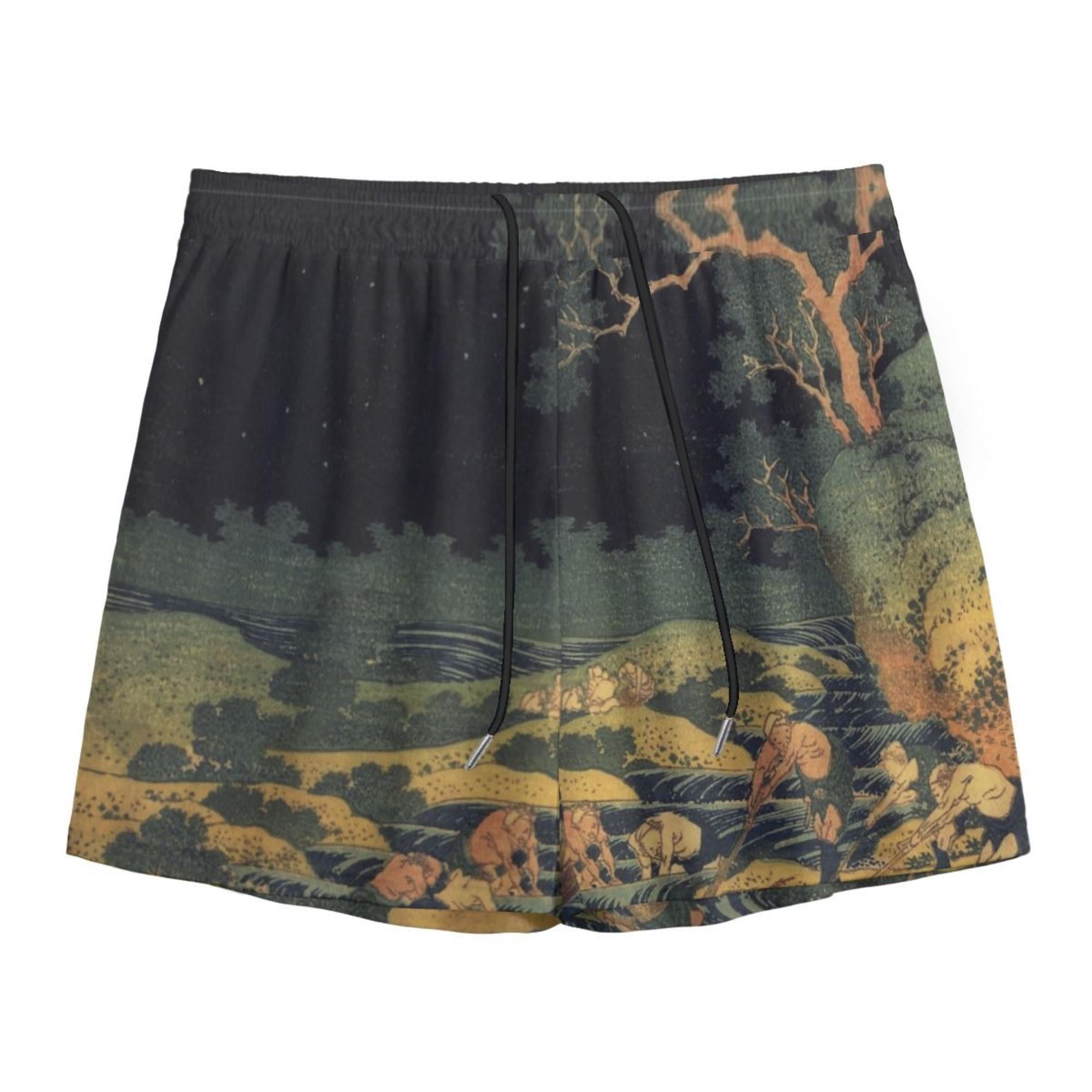 Hokusai Art Swim Shorts - Quick Dry Aesthetic Beach Trunks - Museumcore Summer Wear - Japanese Art swim shorts