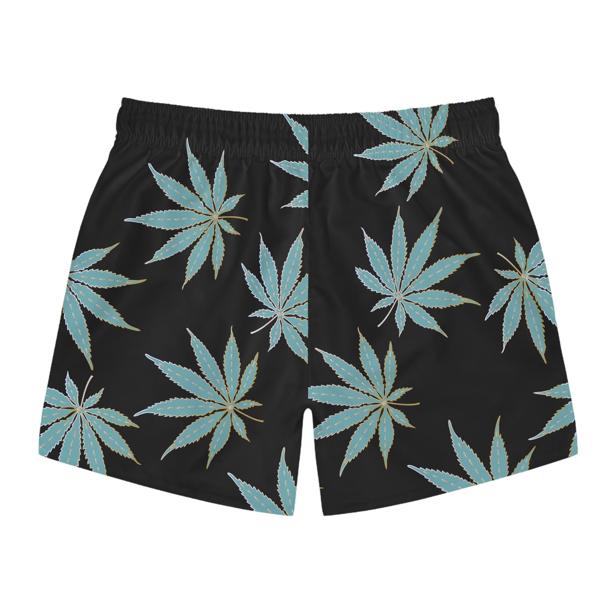 Blue Cannabis Leaf Swim Trunks | All-Over Print Beach Shorts