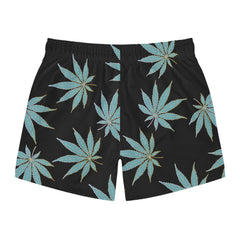Blue Cannabis Leaf Swim Trunks | All-Over Print Beach Shorts