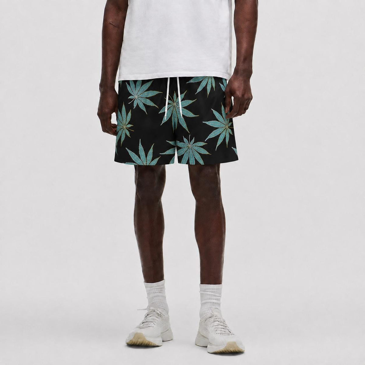 Blue Cannabis Leaf Swim Trunks | All-Over Print Beach Shorts