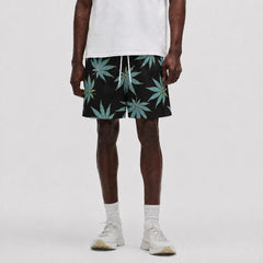 Blue Cannabis Leaf Swim Trunks | All-Over Print Beach Shorts