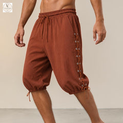 Men's Viking Pirate Shorts, Medieval Renaissance Side-Laced Festival Trousers