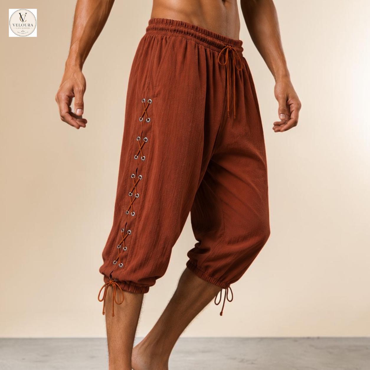 Men's Viking Pirate Shorts, Medieval Renaissance Side-Laced Festival Trousers