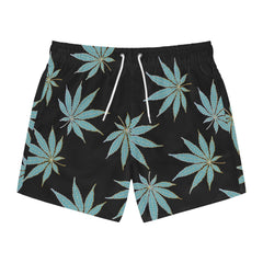 Blue Cannabis Leaf Swim Trunks | All-Over Print Beach Shorts