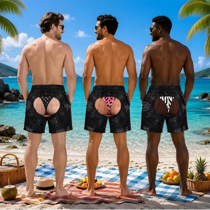 Funny Butt Swim Trunks, Novelty Men's Beach Shorts, Custom Photo Print (Dye-Sublimation)